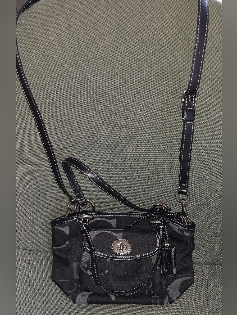Coach Black Signature Crossbody Satchel with Turnlock